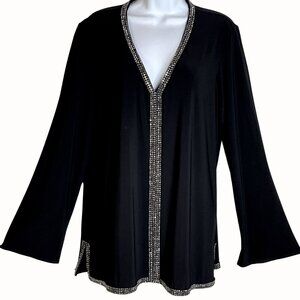 Joseph Ribkoff Womens  V Neck Rhinestones‎ Tunic Top Size 14 Black